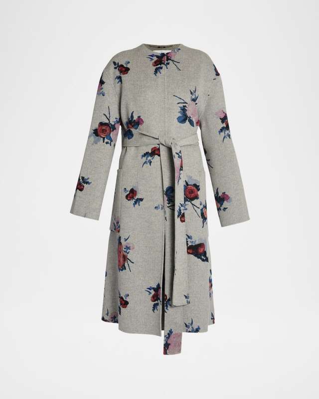 Flower Wool Belted Oversized Coat